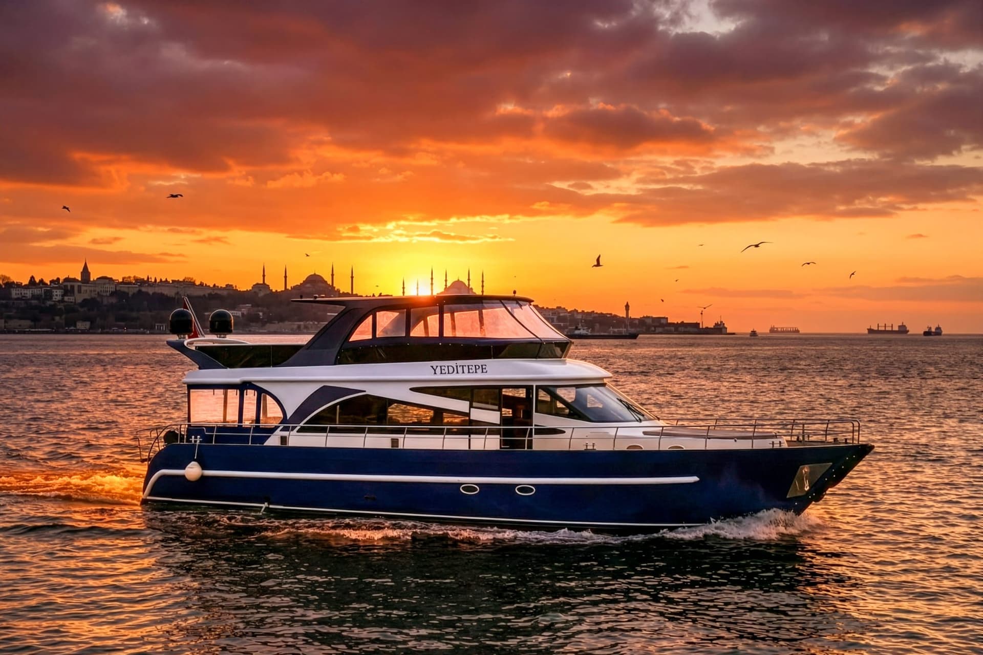 Istanbul waterfront pier with boats ready for boarding on the Bosphorus